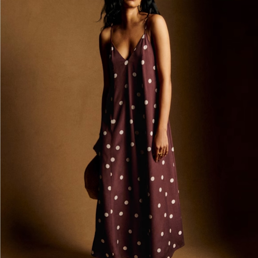 Sezane Maroon Polka Dot Maxi Dress with Cream Dots
